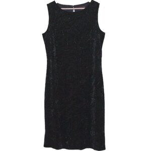 Vtg Simon Chang Sheath Dress Womens 12 Black Crushed Velvet Beaded Stretch Goth